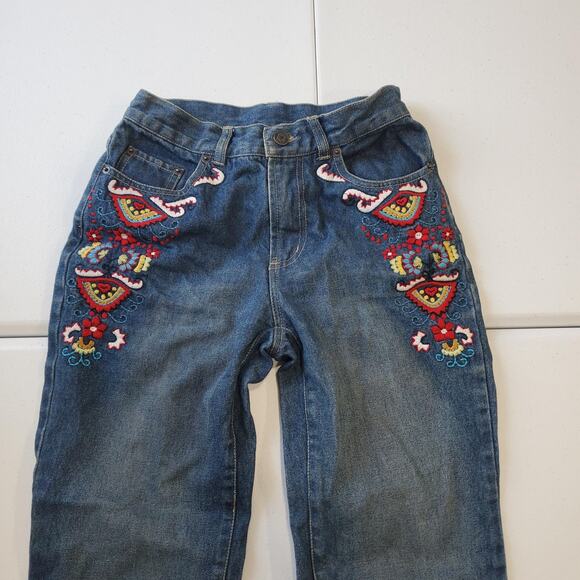 Ice Jeans Womens 2P Blue Embroidered Floral Bootcut Denim Hong Kong Y2K Boho - Picture 2 of 10